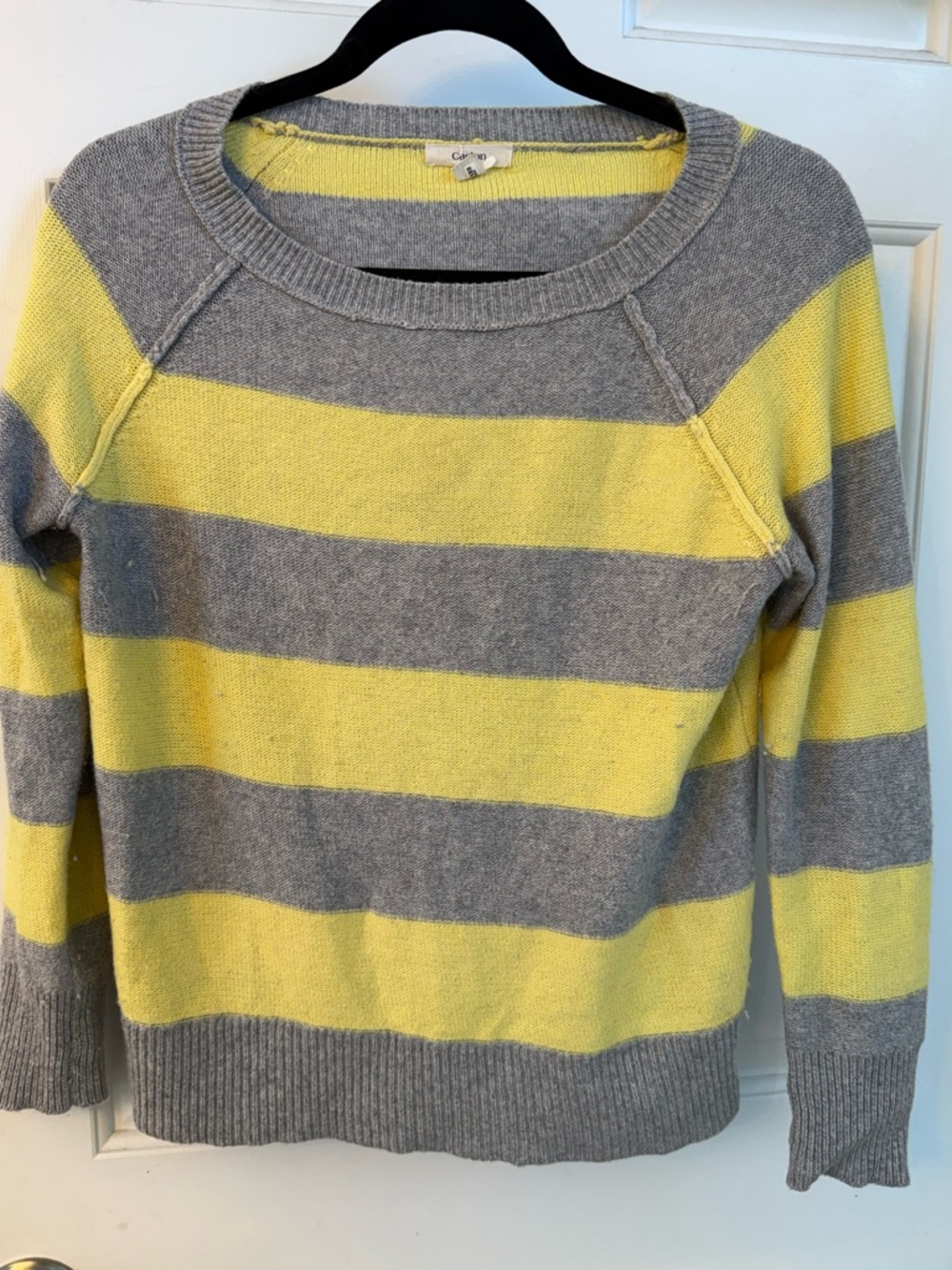 Caslon Gray and Yellow Striped Crewneck Sweater